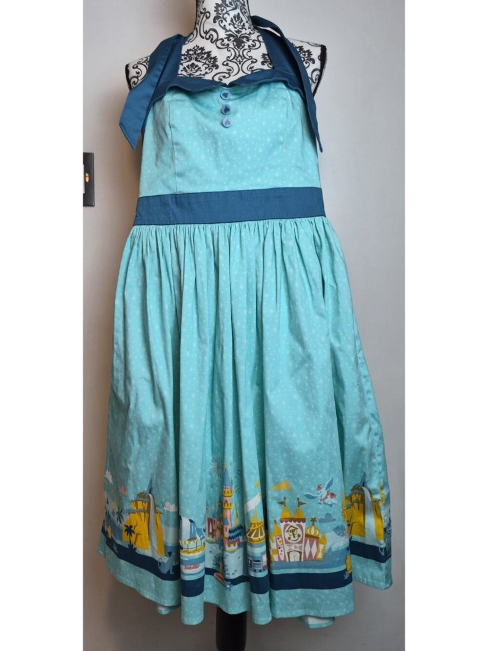 Disney Parks Dress Shop Disneyland Park Icons Halter Dress Teal Womens M